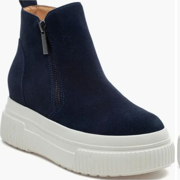 J/Slides Wyona WP Waterproof Wedge Sneaker- Navy Suede - Picture 2 of 12